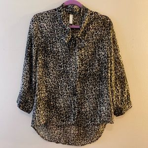 Leopard Button Down with Bow